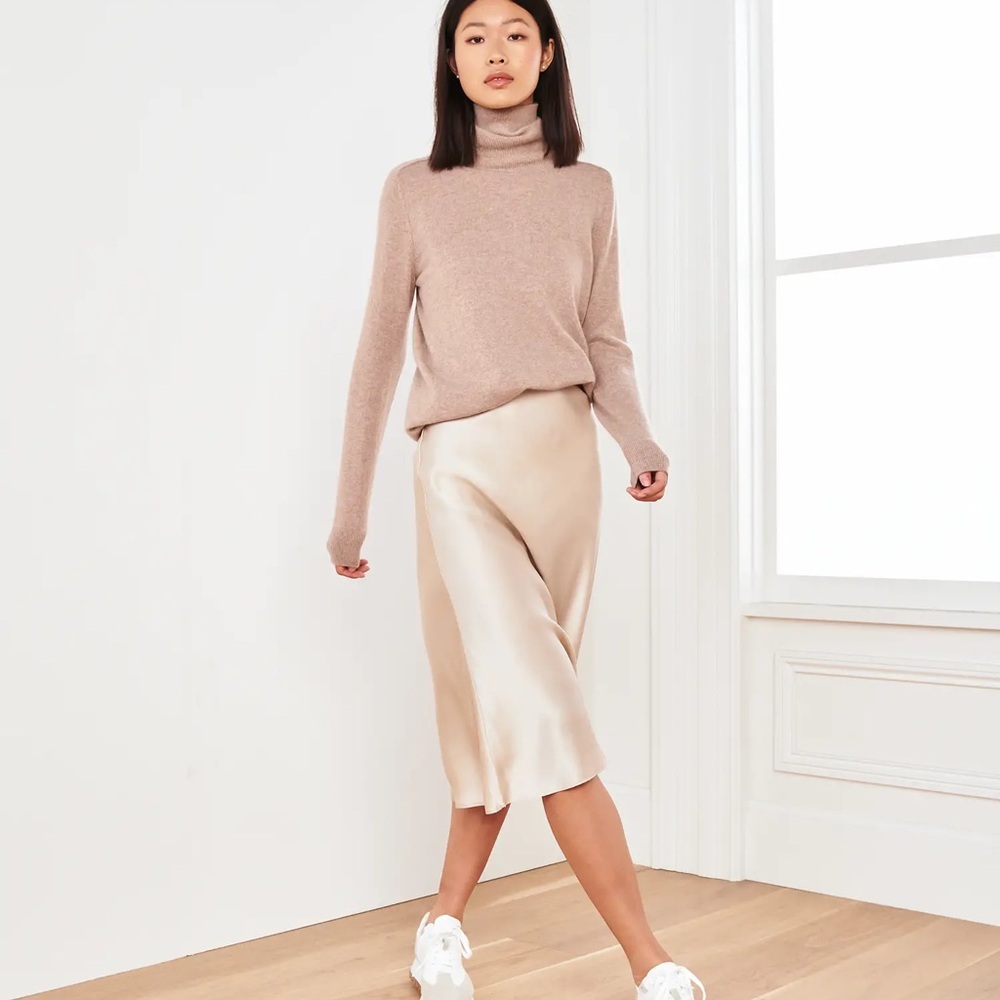 NWT Quince Washable Silk Midi Skirt in Champagne Size Medium